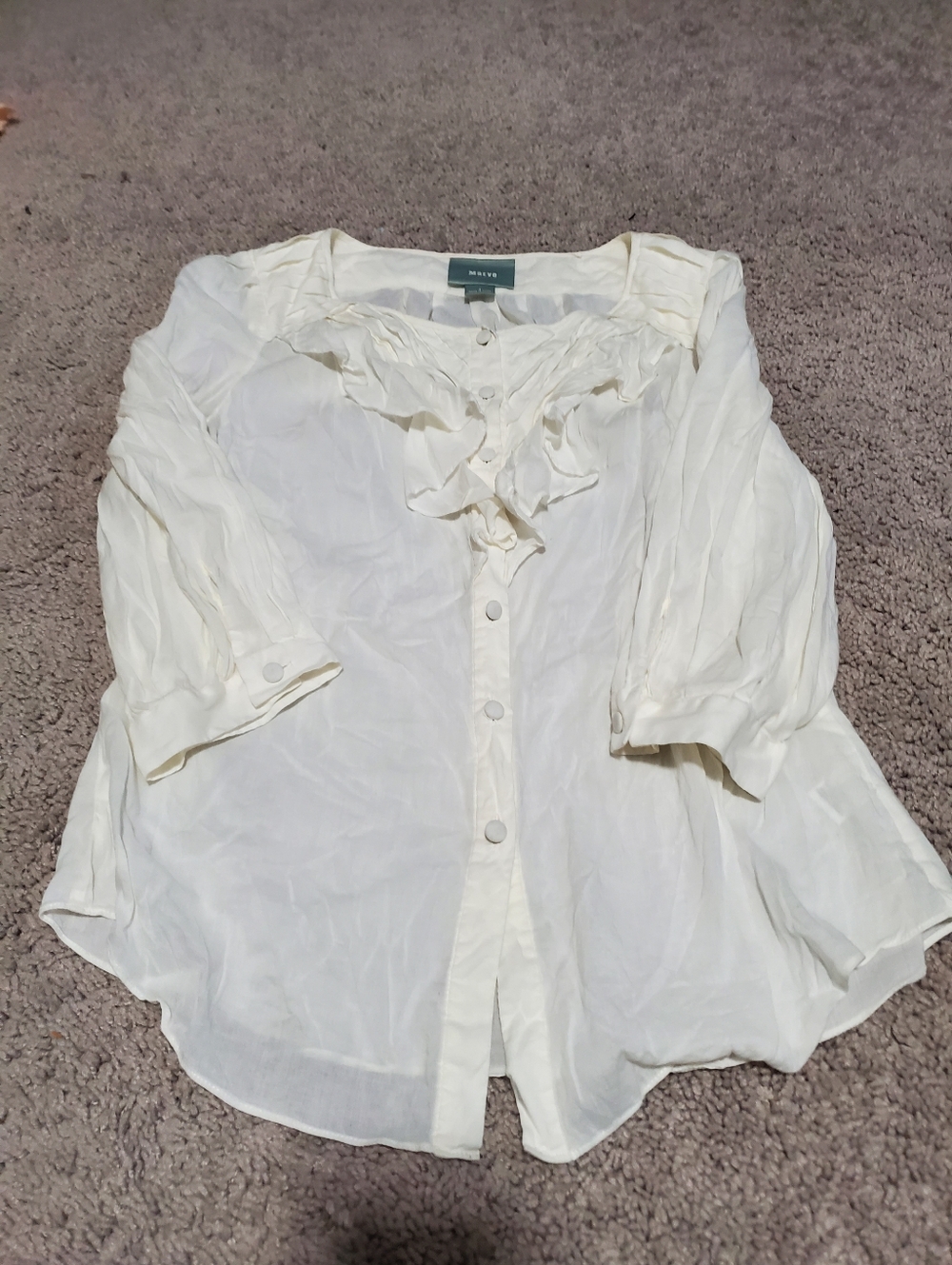 Maeve Anthropologie Ruffled Cream Button Down Top Size 4